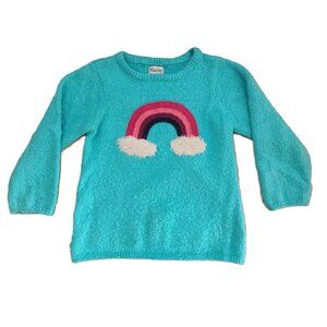 Hatley Fuzzy Rainbow Graphic Sweater Turquoise Blue Girls Size 5
